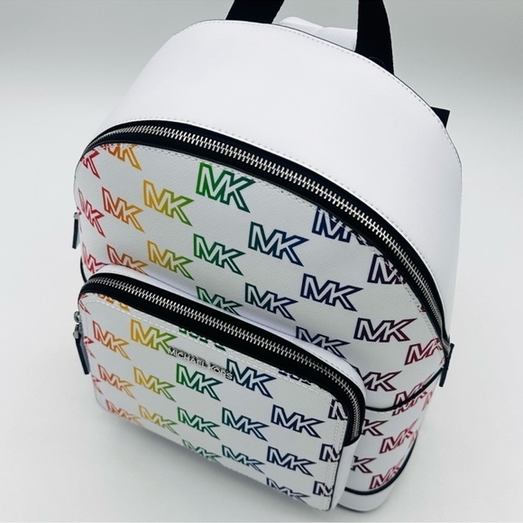 Michael Kors Cooper Commuter Medium Sling Bag Backpack MK Rainbow Optic White - Picture 7 of 14